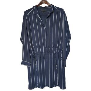 BANANA REPUBLIC Pinstripe Shirtdress Preppy Navy Size 14 Pockets